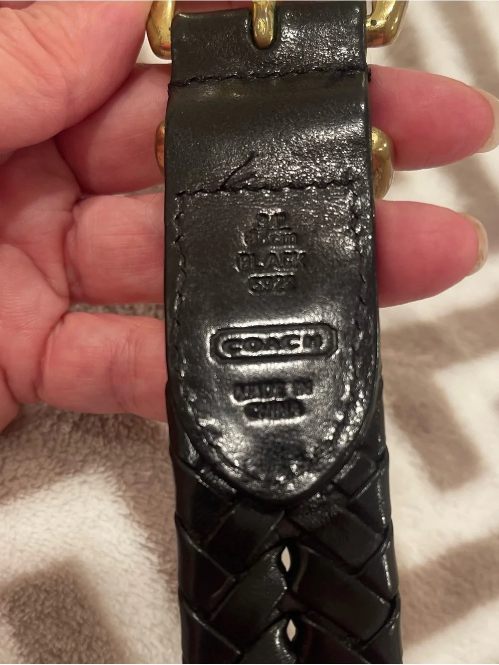 Coach Braided Woven Black Leather Solid Brass Buckle Belt Size 34